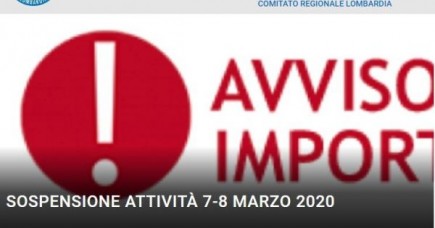 Sospensione campionato sino al 8/3/2020 compreso