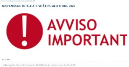 Sospensione campionato sino al 3/4/2020 compreso